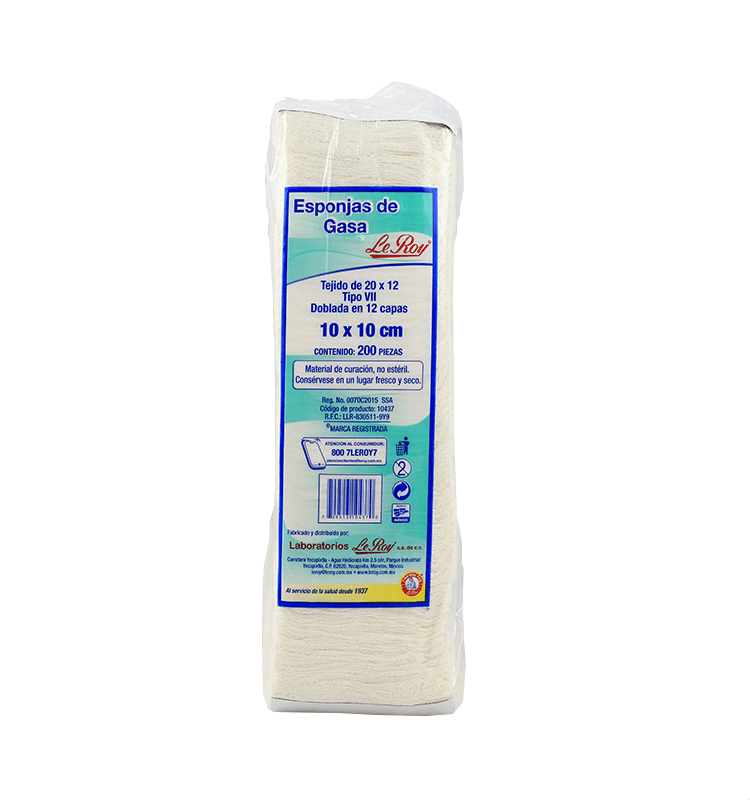 ESPONJA DE GASA 10 X 10 SIN TRAMA 200 PZ LEROY