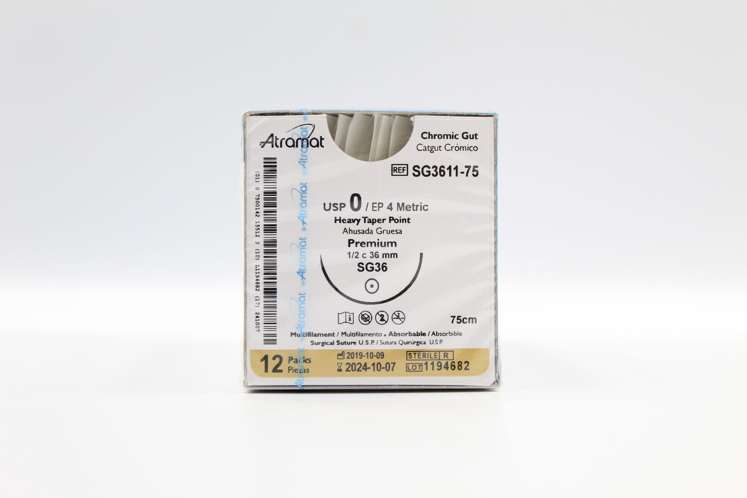 CATGUT CROMICO 0 A/36MM REDONDA GRUESA ATRAMAT